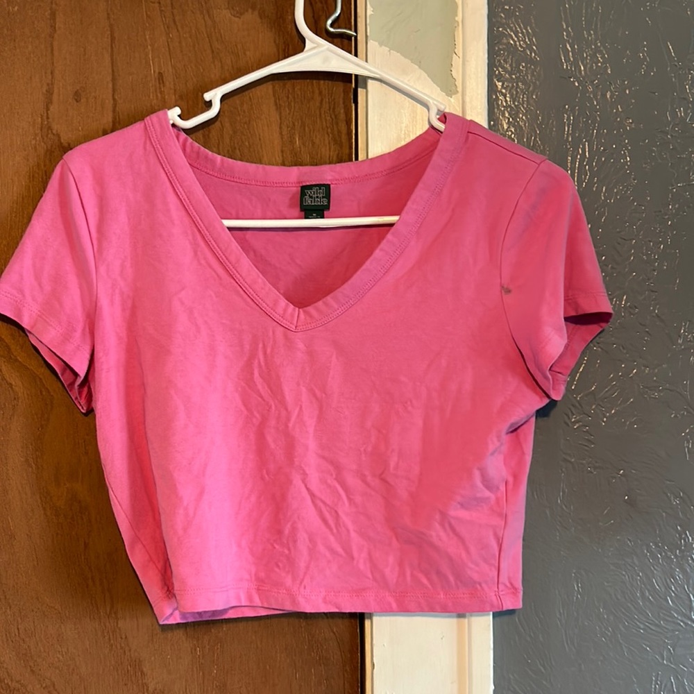 Pink v neck crop top